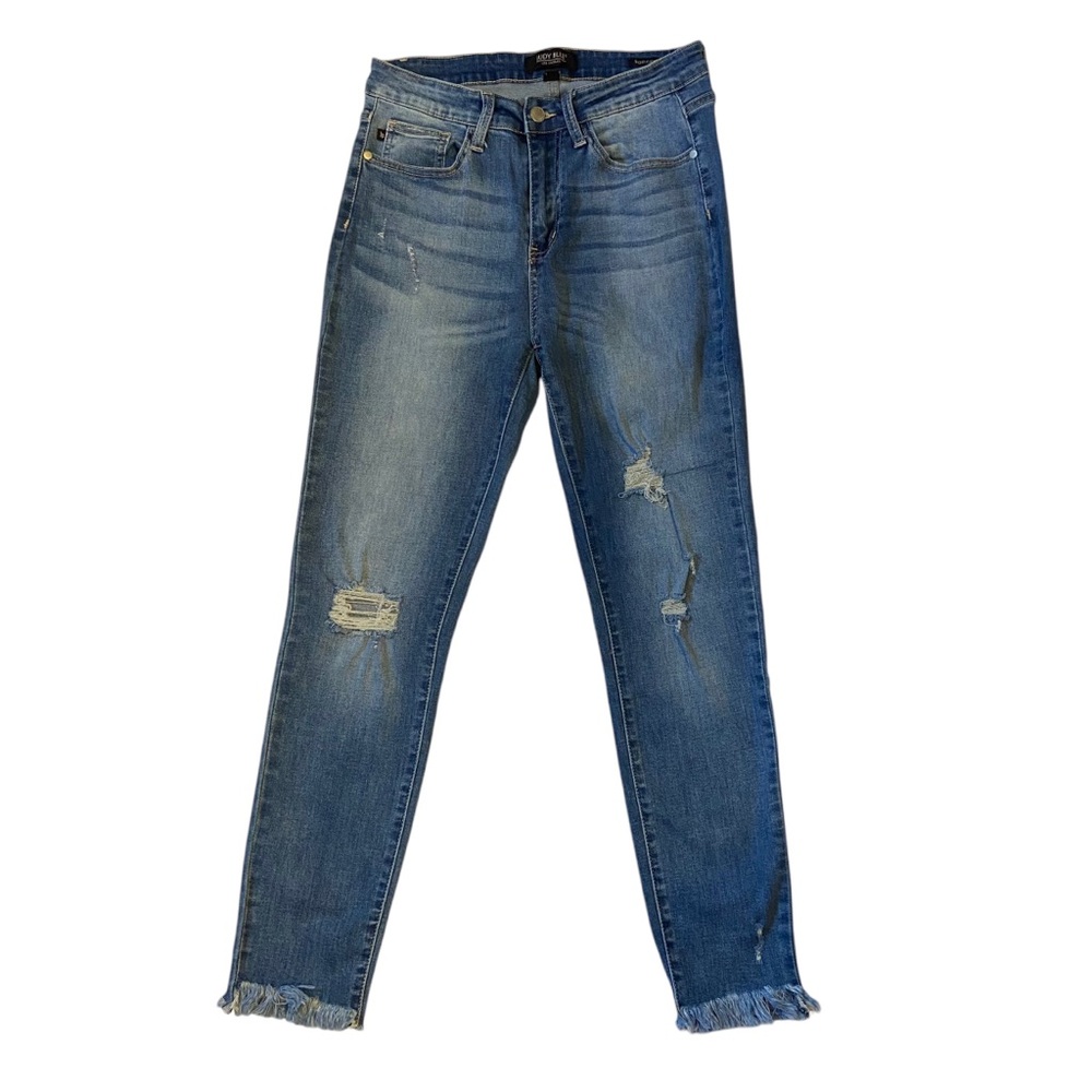 JUDY BLUE High Rise Jeans Skinny Fit Distressed Raw Hem Stretch Size 9/29